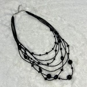 Multi-Strand Black‎ Beaded Necklace